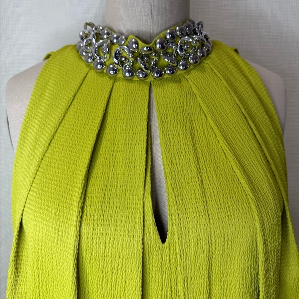 Etcetera Beaded Halter Dress Lime Green Keyhole Midi Size 6 - Picture 4 of 7